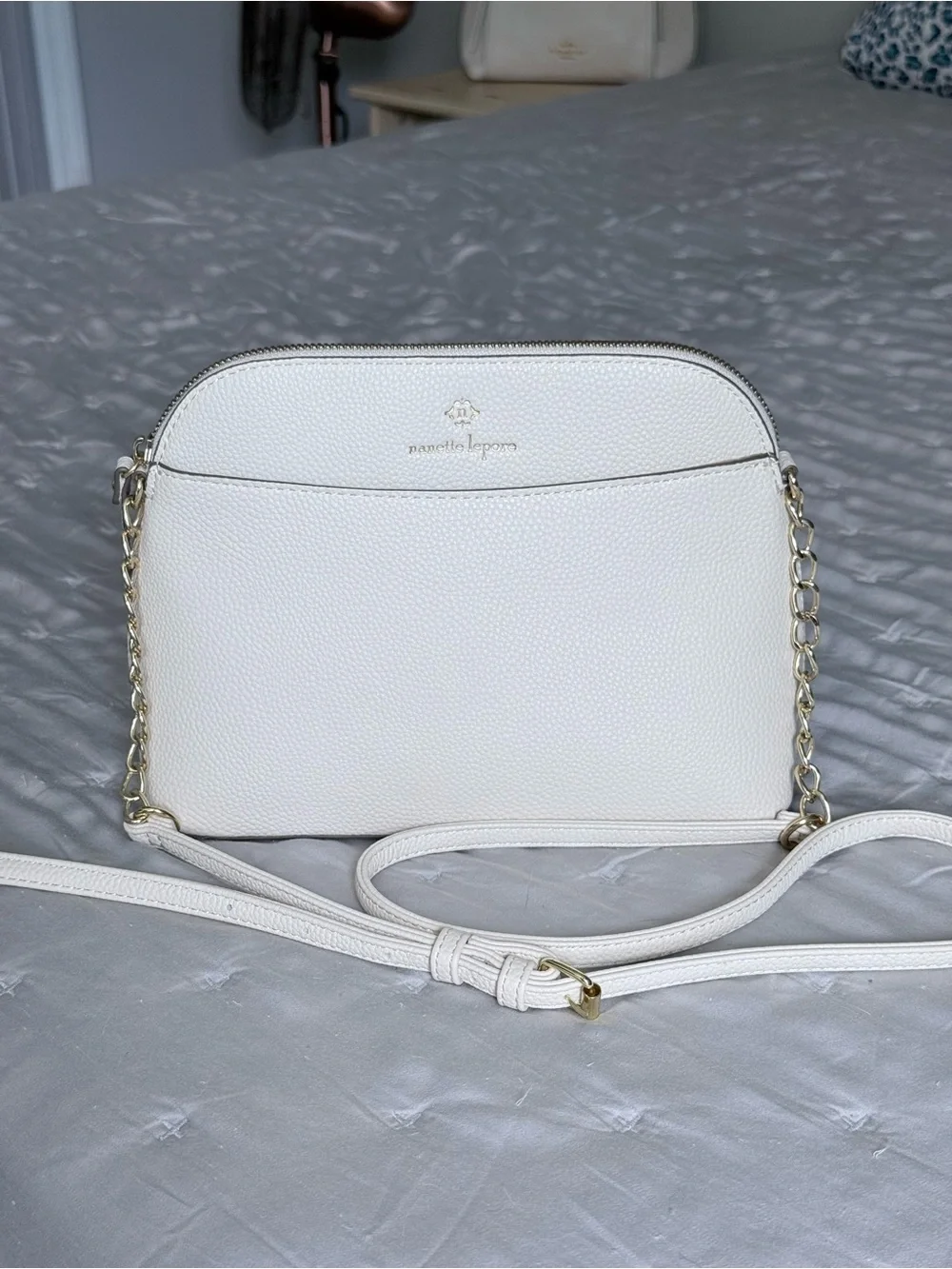 Nanette Lepore White Crossbody Bag with Gold Chain